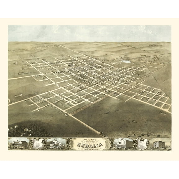 Historic Panoramic View - Sedalia Missouri - Ruger 1869 - 23 x 28.80 - Vintage Wall Art