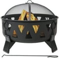 thumbnail image 6 of Sunnydaze 34" Round Wood-Burning Fire Pit Black Finish Steel Fire Pit with Stripe Cutouts, 6 of 9