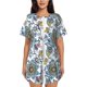 thumbnail image 1 of Fotbe Flowers and Butterflies Conjunto de Pijama Estampado para Mujer, 2 Piezas, Ropa de Dormir con Camiseta de Manga Corta y Shorts Suaves-Large, 1 of 6