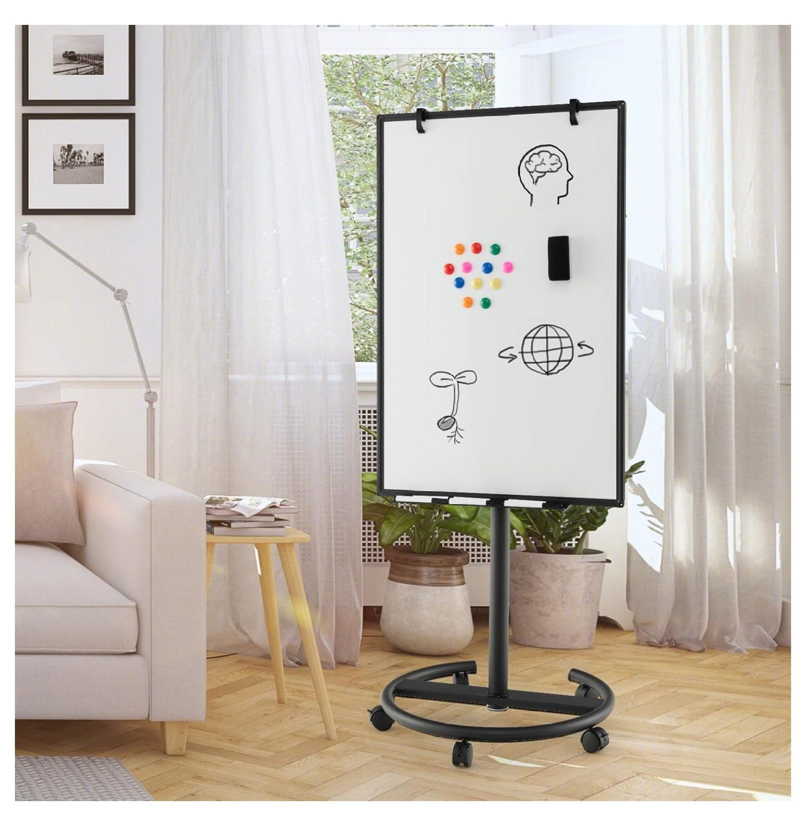Mobile White Board Dry Erase, 40x26” Rolling Magnetic Whiteboard W/Adjustable Stand, Dry Whiteboard Eraser, 2 Flipchart , 25 Sheets Paper Pad, 6 Markers, Standing Portable White Board