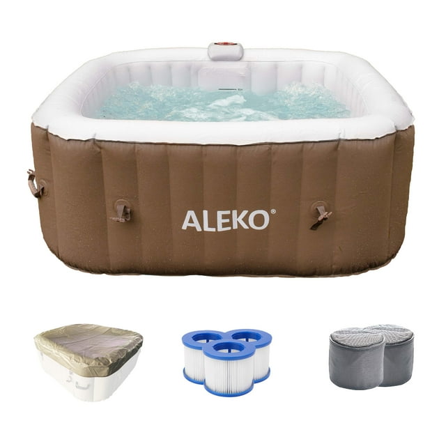 ALEKO Spa Gonflable Carré Brun pour 4 Personnes avec Couvercle