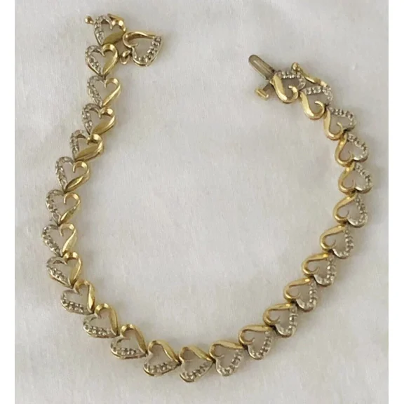 Heart Tennis Bracelet Simulated Diamond 4 Ct Round Cut 14K Yellow Gold Plated 7"