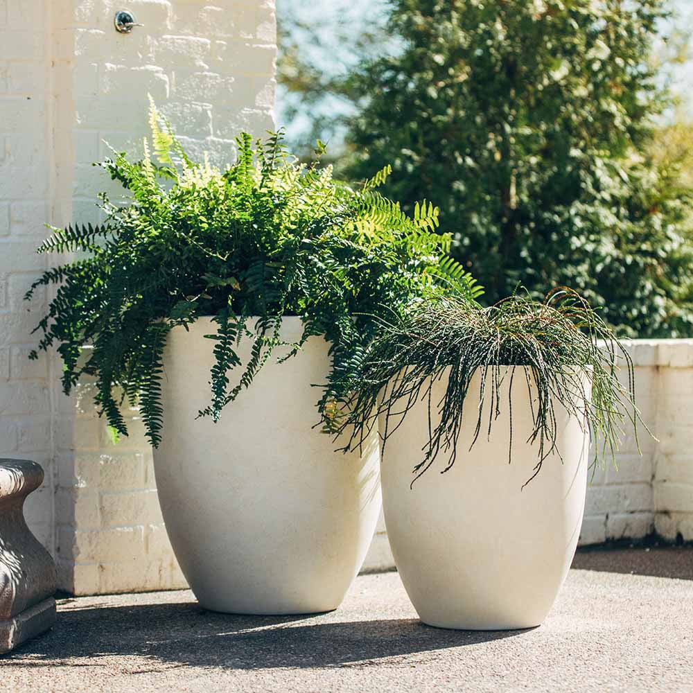 Ash & Ember 18" Laurel Satin Ivory Planter, Lightweight Fiberstone Composite with Weather-Resistant Finish
