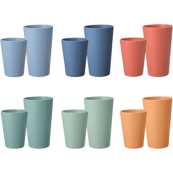 Set of 12 Wheat Straw Cups, 6 Pcs 20 oz & 6 Pcs 12 oz Unbreakable Drinking Cups, Reusable Plastic Cups Sets, Water Glasses Tumblers, Microwave & Dishwasher Safe, Bpa Free, 6 Colors