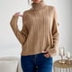thumbnail image 2 of Suéter de cuello alto para mujer, manga larga, Color puro, cómodo, Tops para mujer, para la escuela, vacaciones, fecha, compras, caqui M, 2 of 8