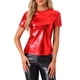thumbnail image 1 of INSPIRAR CHIC Blusas de fiesta metálicas texturizadas de manga corta M Rojo brillante, 1 of 6