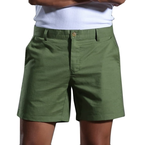 HOOMEUMY Men's Summer Beach Shorts Cotton Linen Stretch Breathable Casual Solid Color Bermuda Shorts with Pockets Green XXL