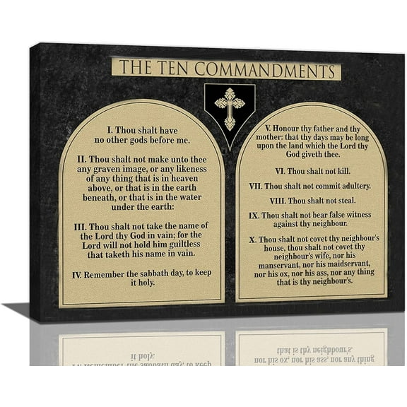 10 Commandments Canvas Wall Art Vintage Ten Commandments Wall Decor God Bible Verses Poster Pictures Prints Motivational Framed Modern Artwork for Home Living Room Bedroom Bathroom 16"x12"