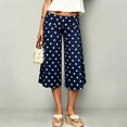 thumbnail image 4 of RUTAYY Women's Pants Cropped Wide Leg Polka Dot Fold Over Waist Loose Stretch Casual Trousers Navy, 4 of 5