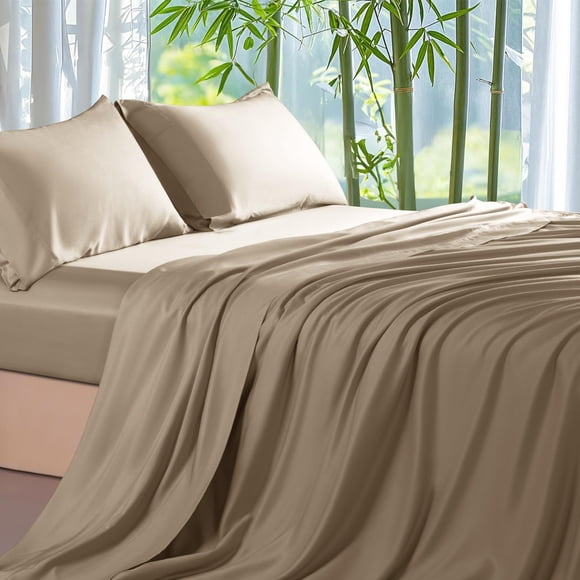 Shilucheng 100% Viscose Derived from Bamboo_ Sheets Queen Size 4pcs - Ultra Cooling & Silky Soft Bed Sheets, 16" Deep Pocket, Perfect for Hot Sleeper