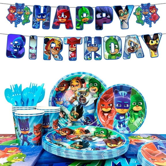 PJ Masks Birthday Party Supplies,PJ Masks Tableware Set - PJ Masks Birthday Plates Napkins Paper Cups & PJ Masks Tablecloth etc PJ Masks Party Supplies for Boys Kids