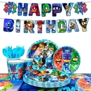 PJ Masks Birthday Party Supplies,PJ Masks Tableware Set - PJ Masks Birthday Plates Napkins Paper Cups & PJ Masks Tablecloth etc PJ Masks Party Supplies for Boys Kids