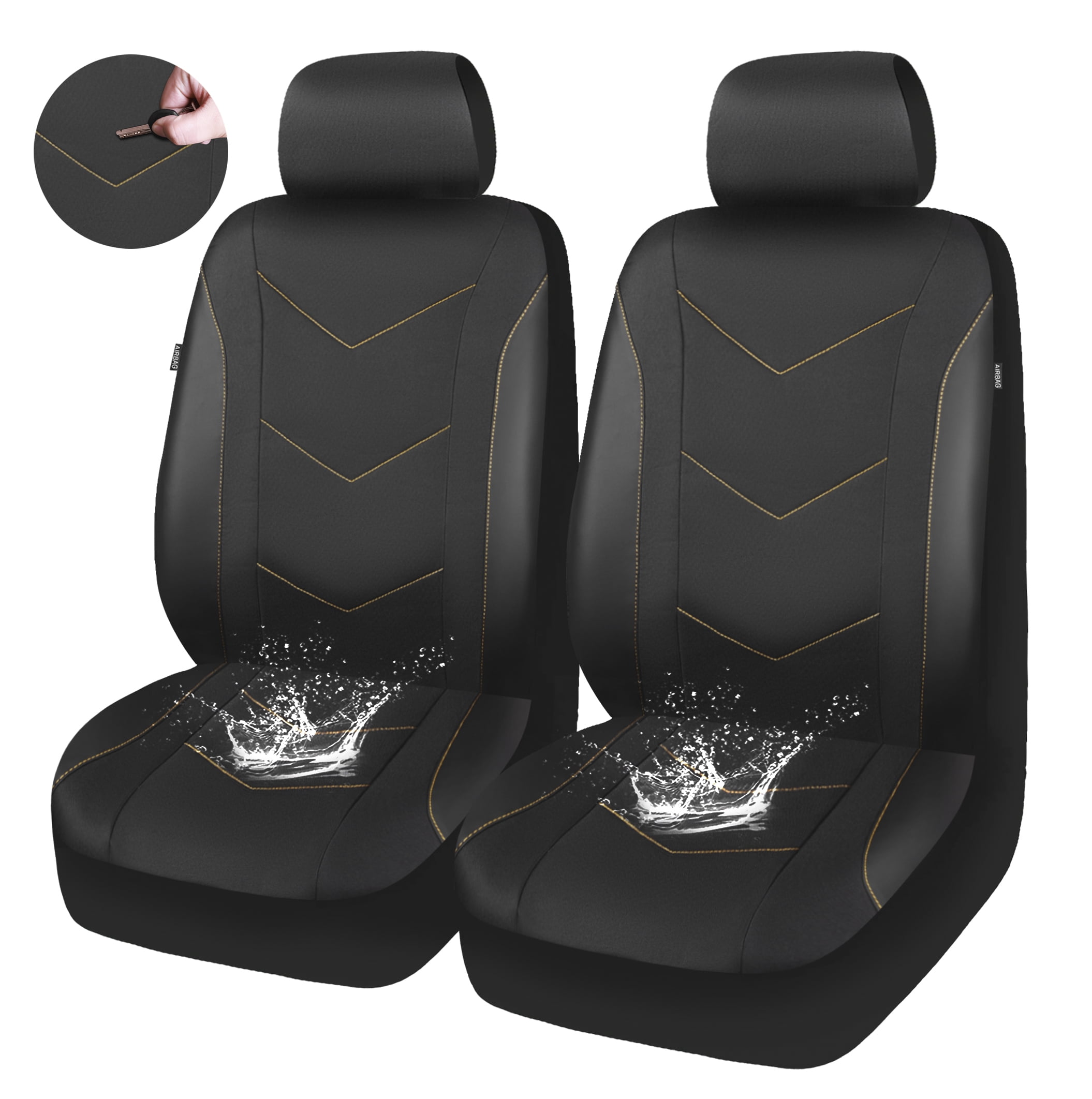 Ozark Trail Black Durable Leatherette & Durable Water Resistant Oxford Functional Front Car Seat Covers, Universal Fit for Cars Trucks and SUVs,2 pack