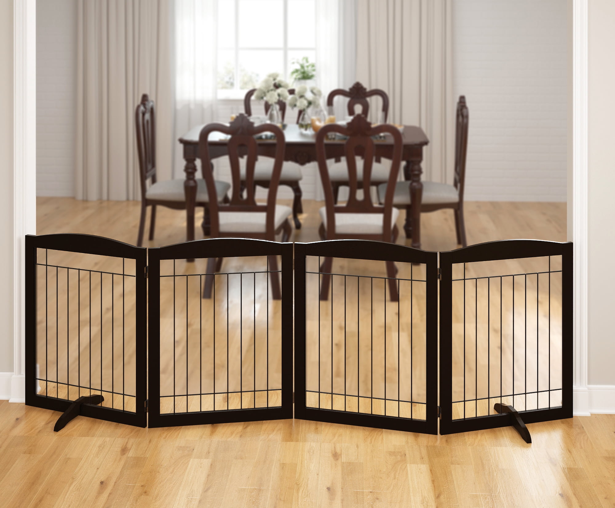 STAROUS Extra Wide Freestanding Foldable Dog Gate, 4 Panels, 96"L