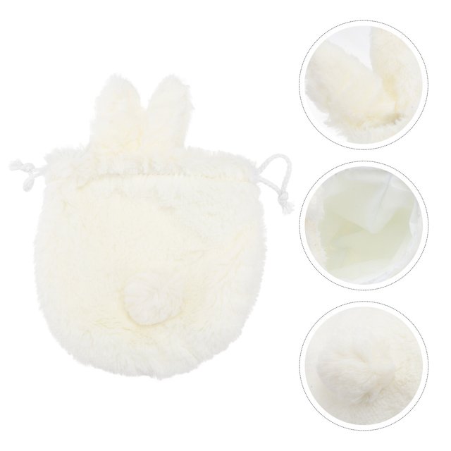 Plush Drawstring Bag Bunny Bag: Rabbit Drawstring Fluffy Bag Multipurpose Jewelry Sack Bag White