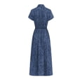 thumbnail image 6 of Dolkfu Long Dresses for Women Short Sleeve Collared Shirt Dress Blue Dresses Paisley Geometric Abstract Relaxed Fit Garments Blue,Xxl, 6 of 6