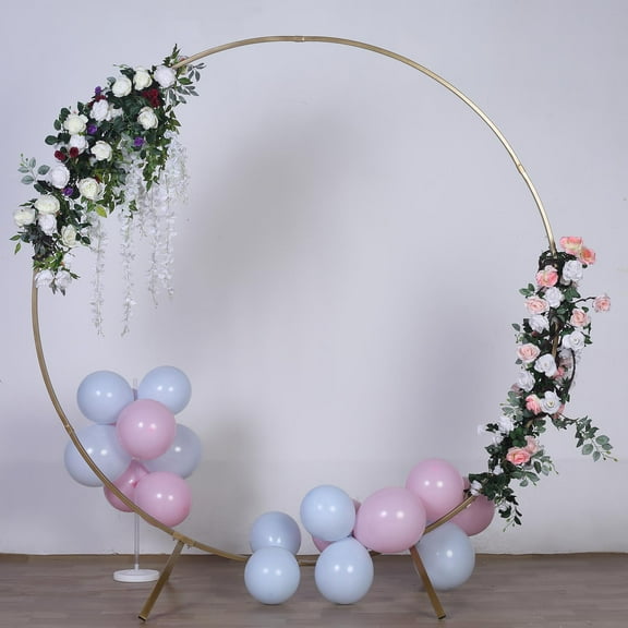 BalsaCircle 7.5 feet Gold Metal Round Wreath Wedding Arch Photo Backdrop Stand Party