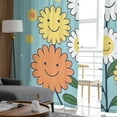 thumbnail image 4 of Sheer Curtains 72 inches Long, Abstract Yellow and White Smile Flowers Blue Texture Light Filtering Sheer Window Curtains Rod Pocket Voile Drapes for Bedroom Living Room, 52"W x 72"L 2 Panels, 4 of 7
