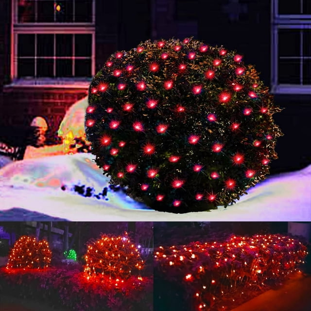 MesaSe LED Christmas Net Lights Outdoor Decorations for Bushes 96 LED 5ftx5ft Connectable Green Wire Net Christmas Lights for Outdoor Yard Mesh Shrub Tree Holiday Decor