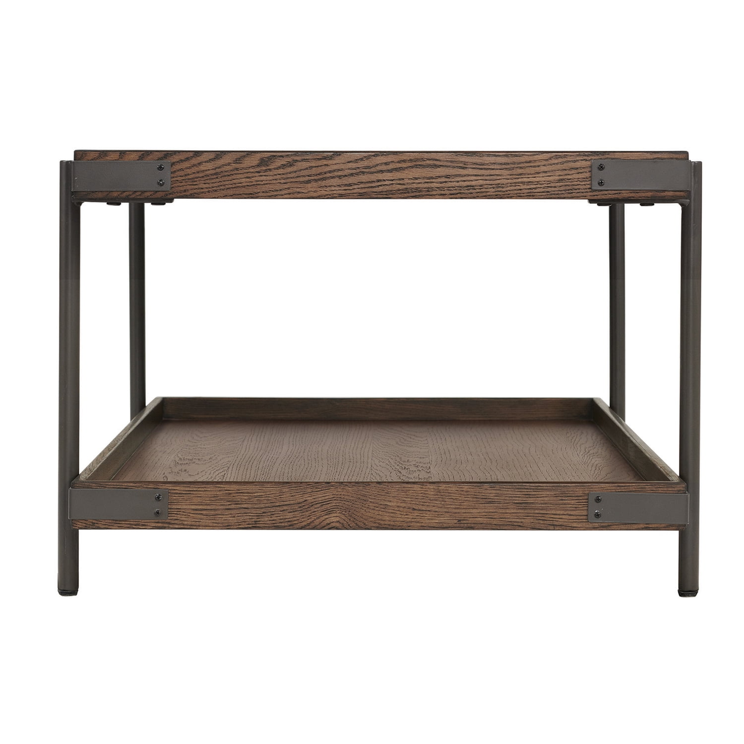 Bolton Furniture Kyra 5-Piece Oak and Metal Living Room Set with 42"L Coffee Table, Two Side Tables, Sofa/TV Console and Bar Cart