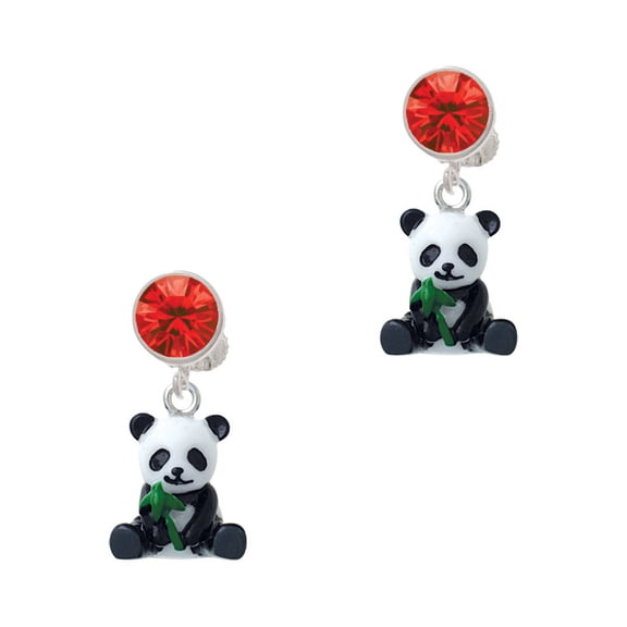Delight Jewelry Resin Panda Bear Red Crystal Clip on Earrings