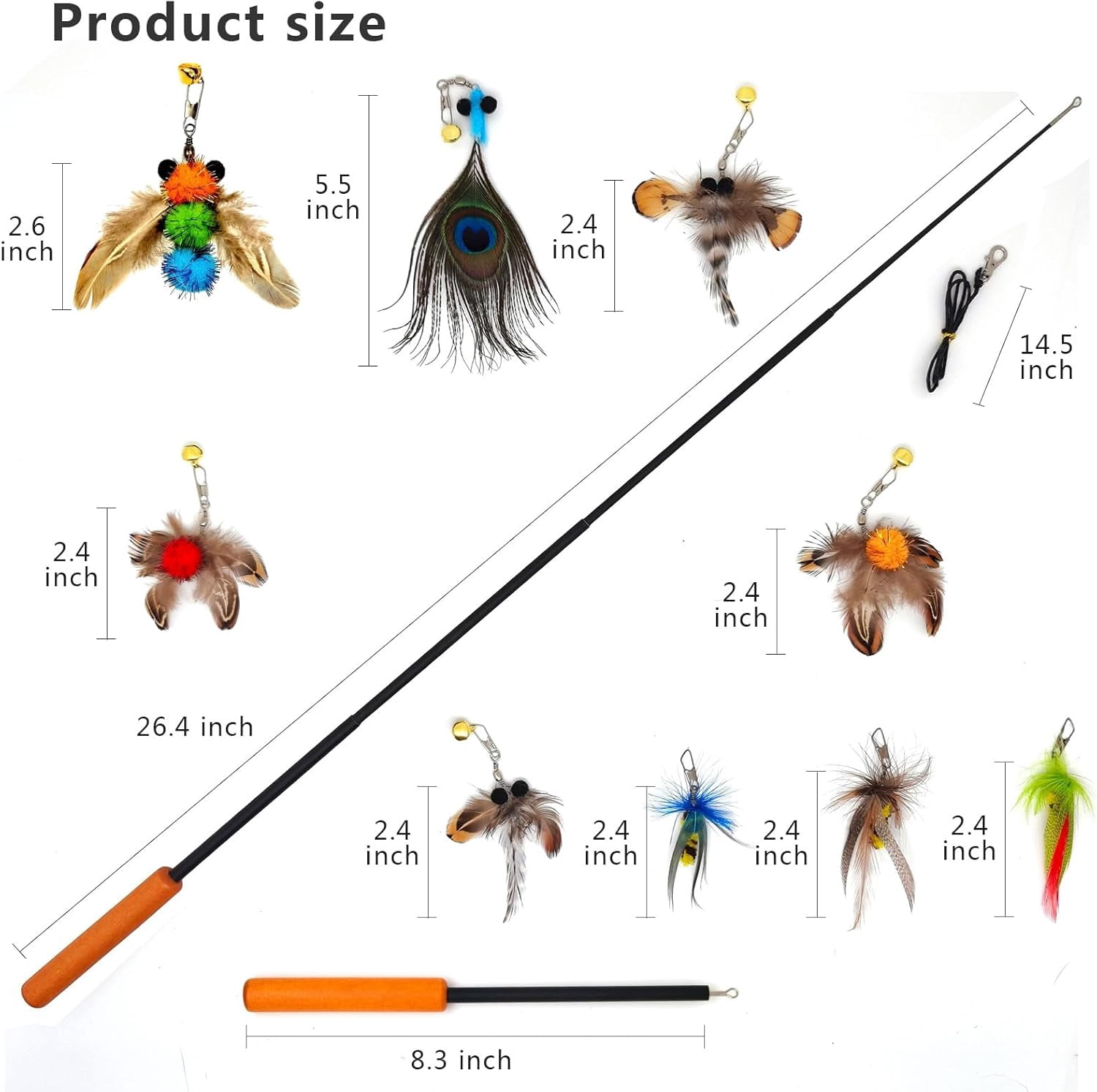 miwoowim Cat Toys Interactive for Indoor Cats, 2PCS Ultra-Long Teaser(50"+38")+9PCS Da Bird Feather Refills, Fishing Pole Toy,Retractable Cat Wand Toy and Feather Toys Refills Attachment Replacement