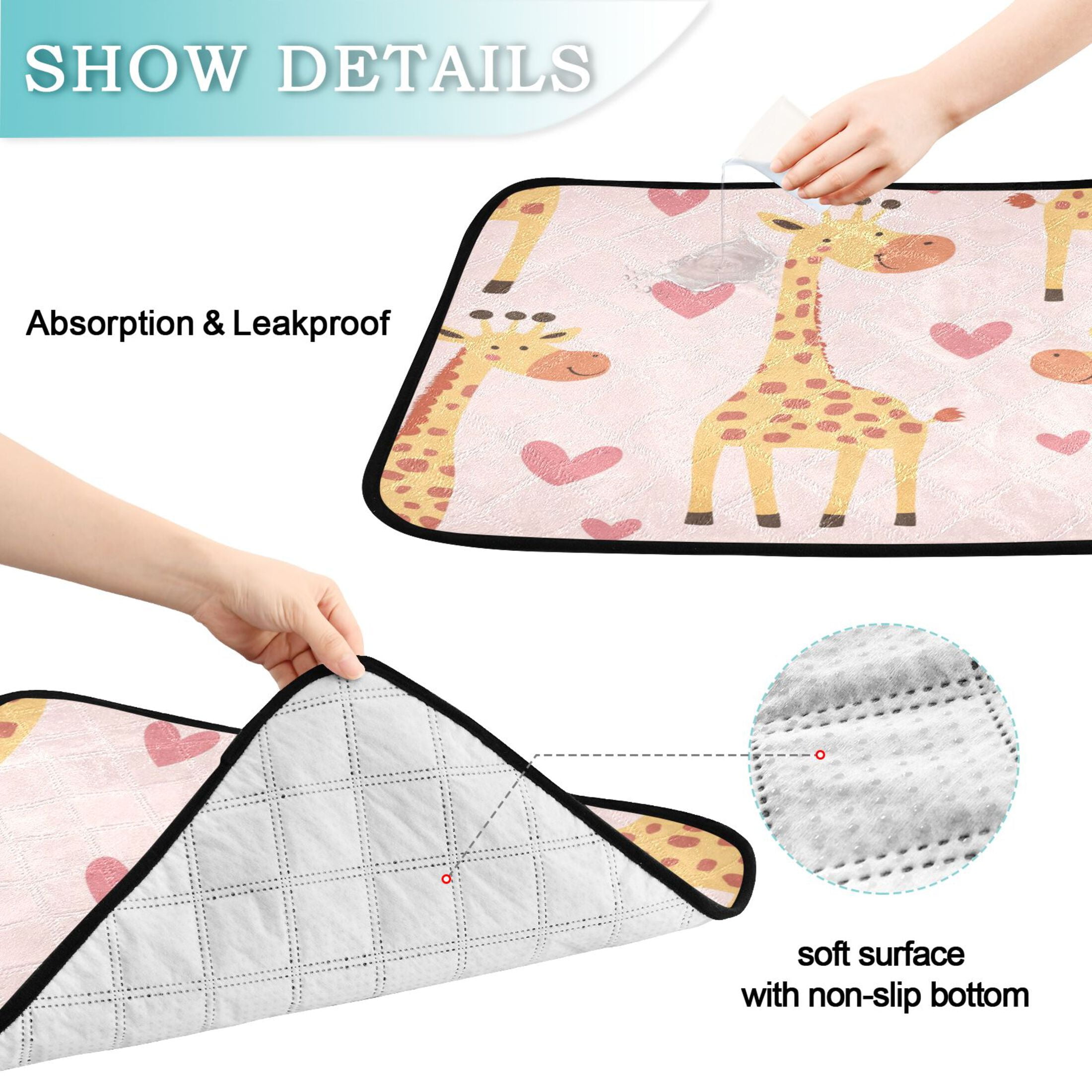 Qxltty Adorable Cartoon Giraffes Heart Pattern Cat litter Pads Pet Set of 2 Diaper Mats Center Anti-leakage Layer Absorbent Soft and Comfortable