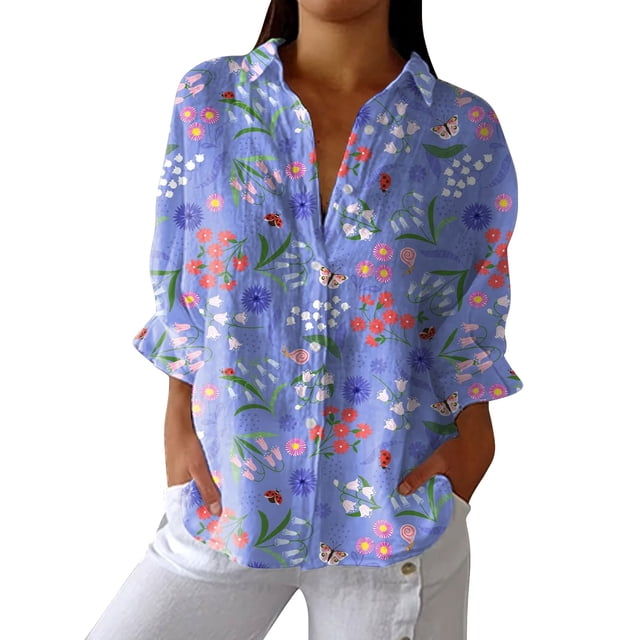 Chemises pour Femmes en Liquidation Chemises Rétro Art Imprimé Floral Chemise Décontractée Col en V