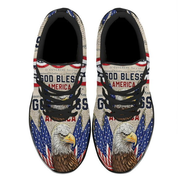 God Bless America Patriotic Eagle Independence Day Shoes Sneakers for Women Men Black Size 3.5
