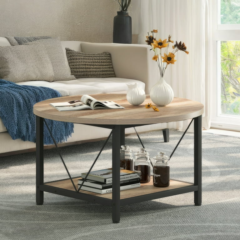 Gray wood round coffee table deals