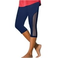 thumbnail image 2 of Ndbuld Women's High Waisted Yoga Capris Women's Summer High Waisted Solid Color Capris Mesh Splicing Slim Fitting Yoga Gym Pants Summer Clearance Navy L, 2 of 6