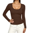 thumbnail image 4 of SuTry Womens Scoop Neck Top Long Sleeve Ribbed Knit Slim Fit Stretch Fabric Basic Tee Shirt Casual Everyday Wardrobe Staple, 4 of 7