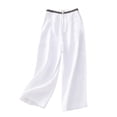 thumbnail image 3 of Women's Cropped Wide Leg Pants in Breathable Cotton Linen Blend with Elastic Waist Comfortable Summer Trousers, 3 of 8