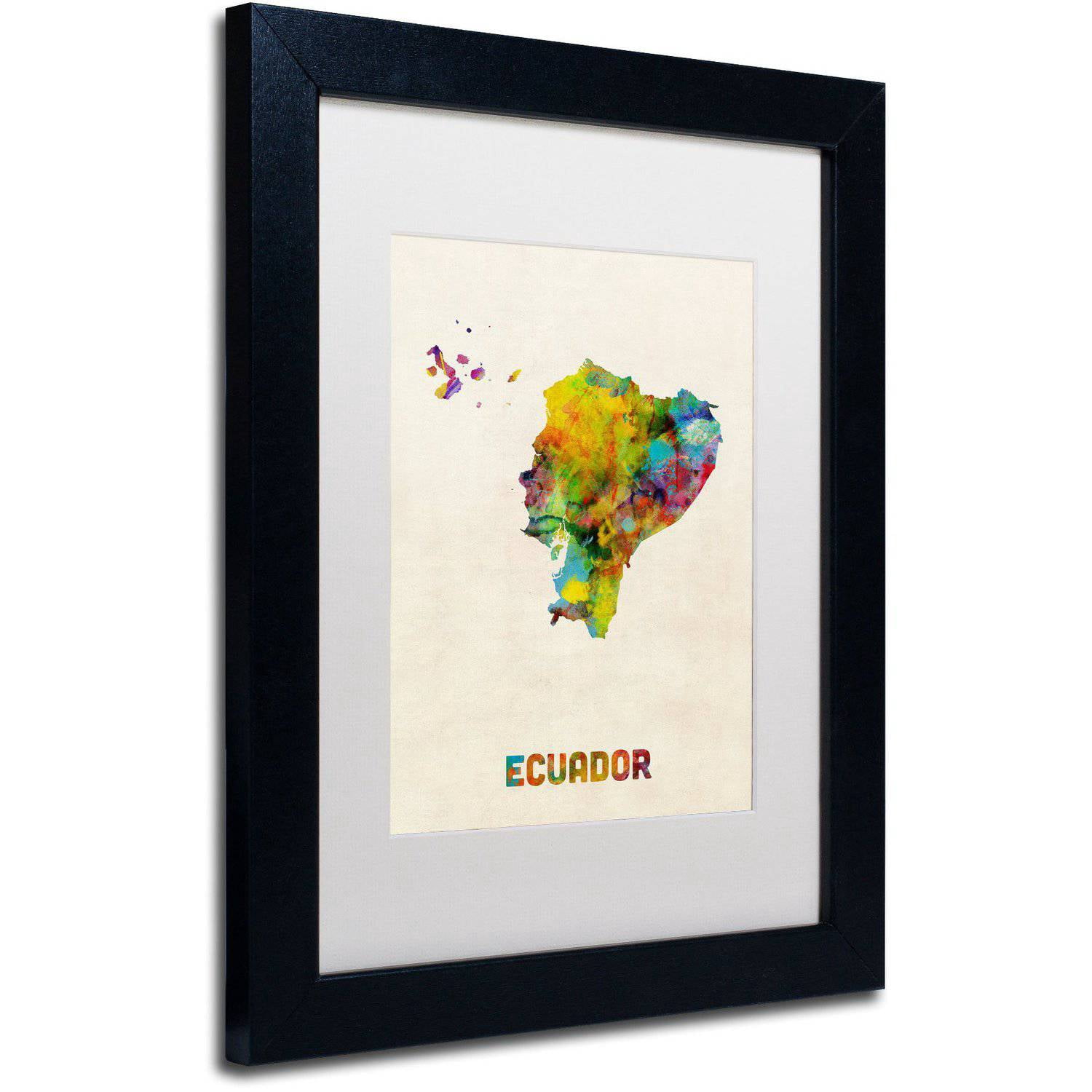 Trademark Fine Art "Ecuador Watercolor Map" Canvas Art by Michael Tompsett White Matte, Black Frame