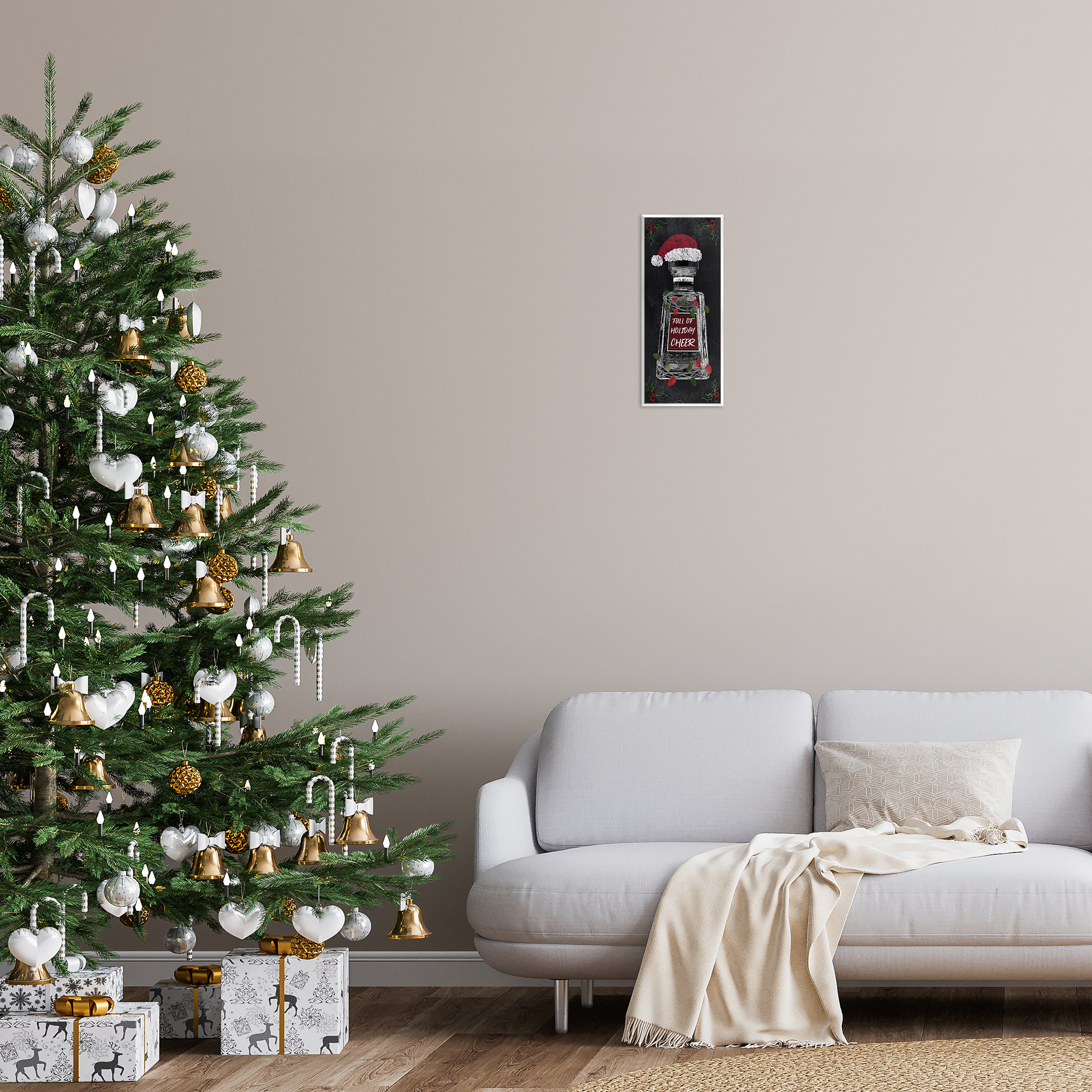 Stupell Industries Holiday Cheer Bottle Holiday Painting Unframed Art Prints Wall Art, 7 x 17