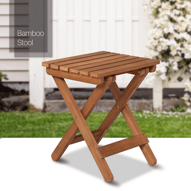 14" Wooden Foldable Outdoor Stool Collapsible Camping Seat Portable Garden Chair