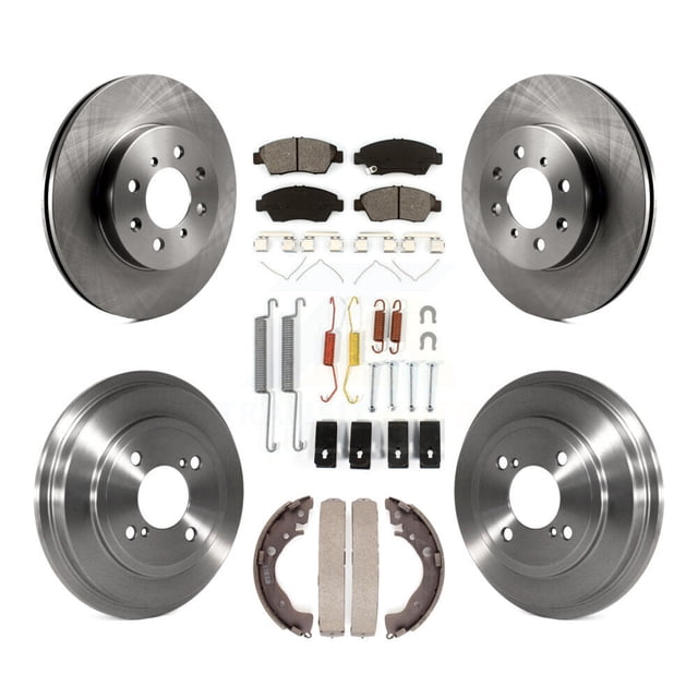 Transit Auto Front Rear Disc Brake Rotors Semi-Metallic Pads and Drum Kit (7Pc) for Car 2013 Honda Fit DX with GAS engine K8S-102089