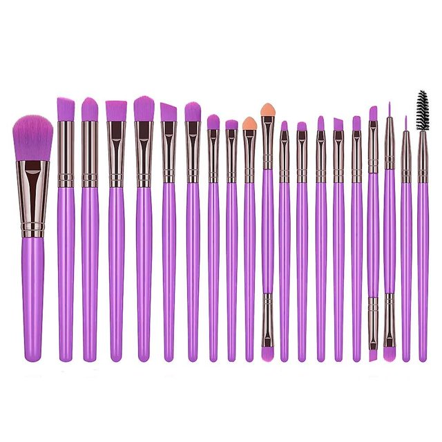 Heytea Paquete de 20 piezas cosméticas sombra de ojos esponja delineador de ojos cejas labio nariz base polvo maquillaje cepillos conjuntos (púrpura fluorescente)