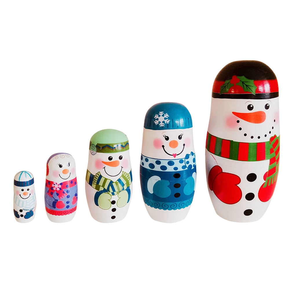 5pcs/Set Nesting Russian Doll Matryoshka Hand Painted Snowman Winter Christmas 
