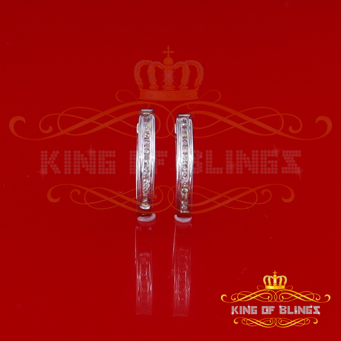 King of Bling's 0.25ct Diamond 925 Sterling Silver White Hoop Stud Earrings For Men's / Women's