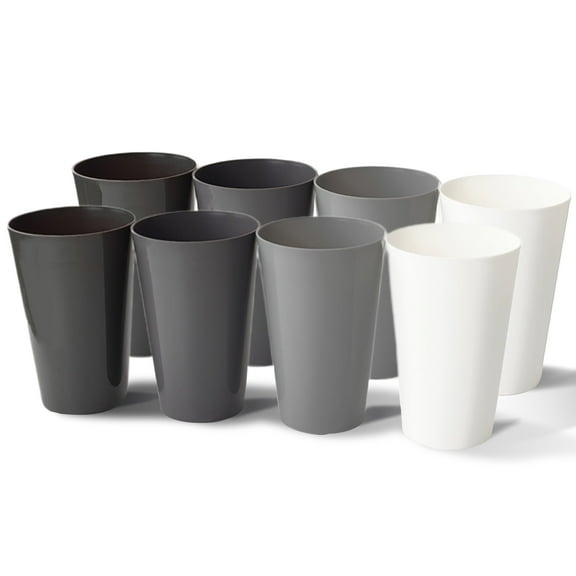 Reusable Plastic Tumblers Set of 8 Plastic Cups Reusable Drinking Cups 20 oz Grey,Unbreakable,Eco-Friendly,Recycled Plastic Beverage