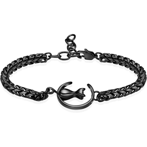 Pet Cremation Jewelry Cat Urn Bracelet for Ashes Stainless Steel Adjustable Link Chain Memorial Bangle for Women Girls