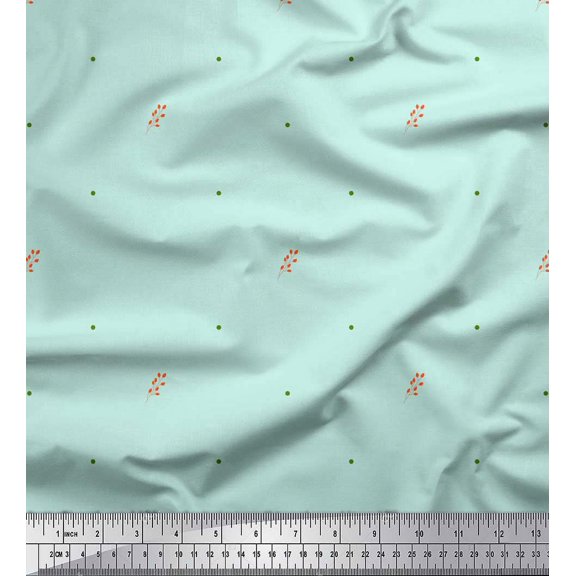 Soimoi Green Cotton Duck Fabric Flower Buds & Dots Printed Fabric 1 Yard 42 Inch Wide