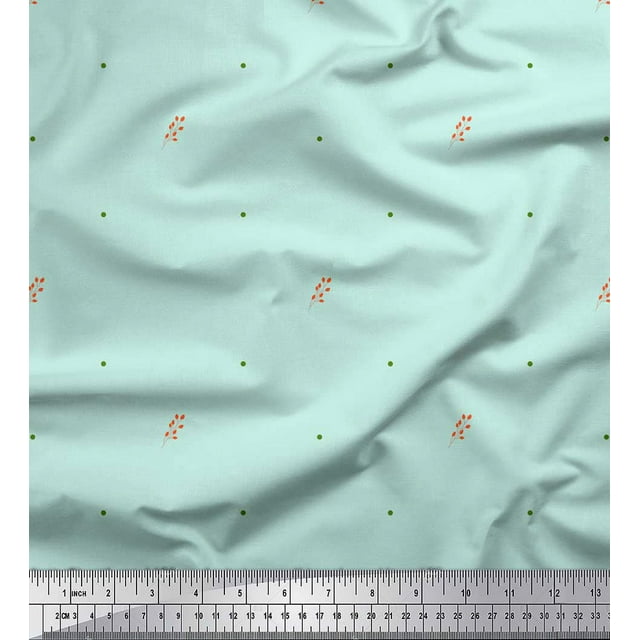 Soimoi Green Modal Satin Fabric Flower Buds & Dots Print Fabric by the Yard 42 Inch Wide