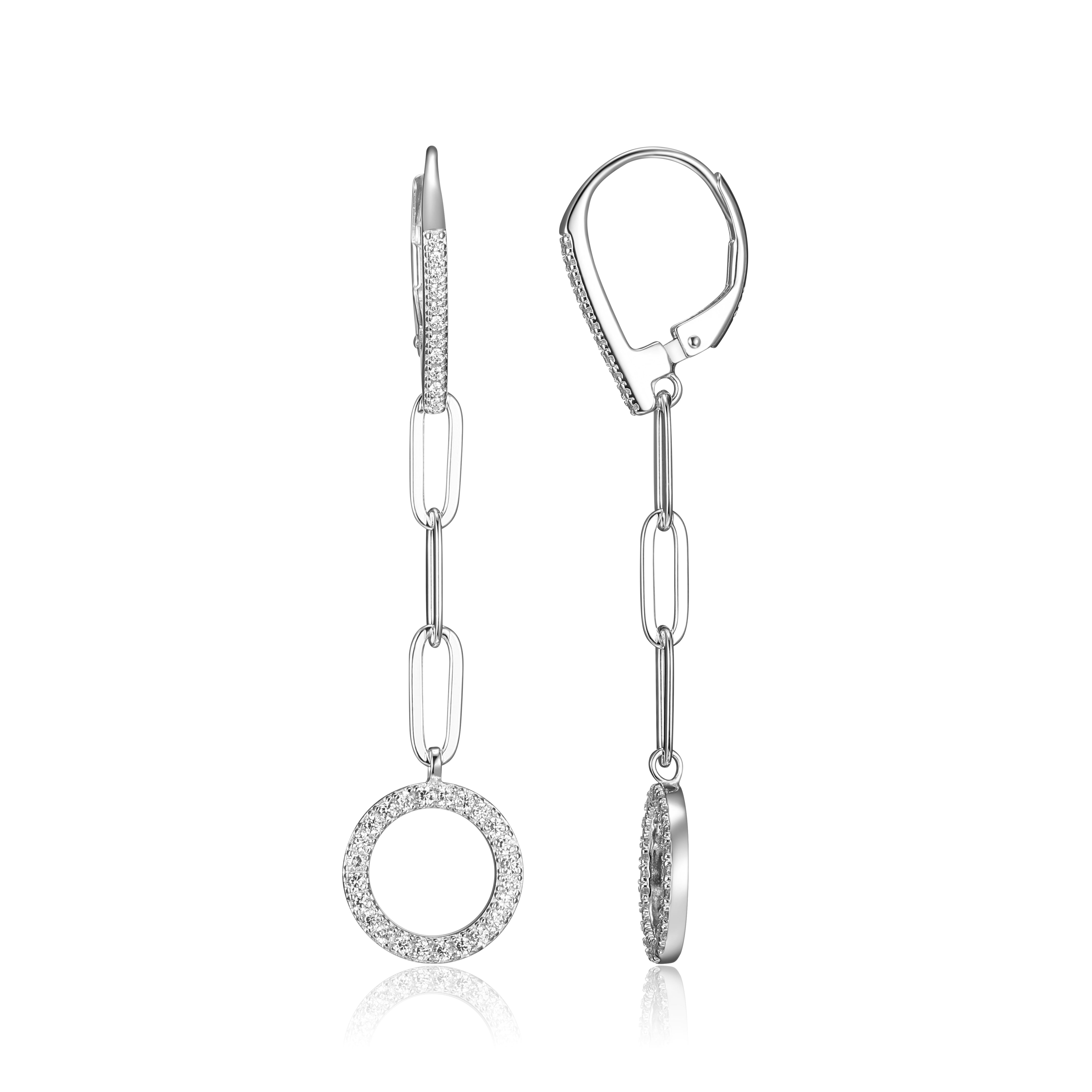 Forever Facets Sterling Silver Cubic Zirconia Circle Paperclip Leverback Earrings
