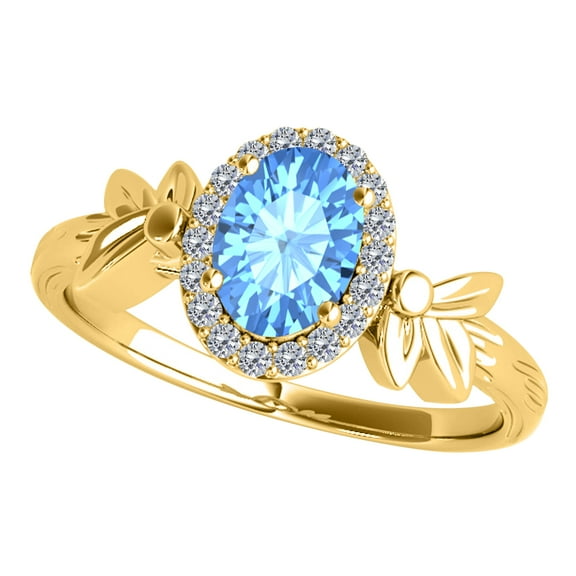 AoneJewelry Diamond Gemstone Ring In 10K Solid White, Yellow & Rose Gold