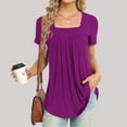 thumbnail image 3 of Fanxing Womens Tunic Tops Casual Summer Tshirts 2025 Short Sleeve Square Neck Basic Tee Outfits Purple,M, 3 of 5