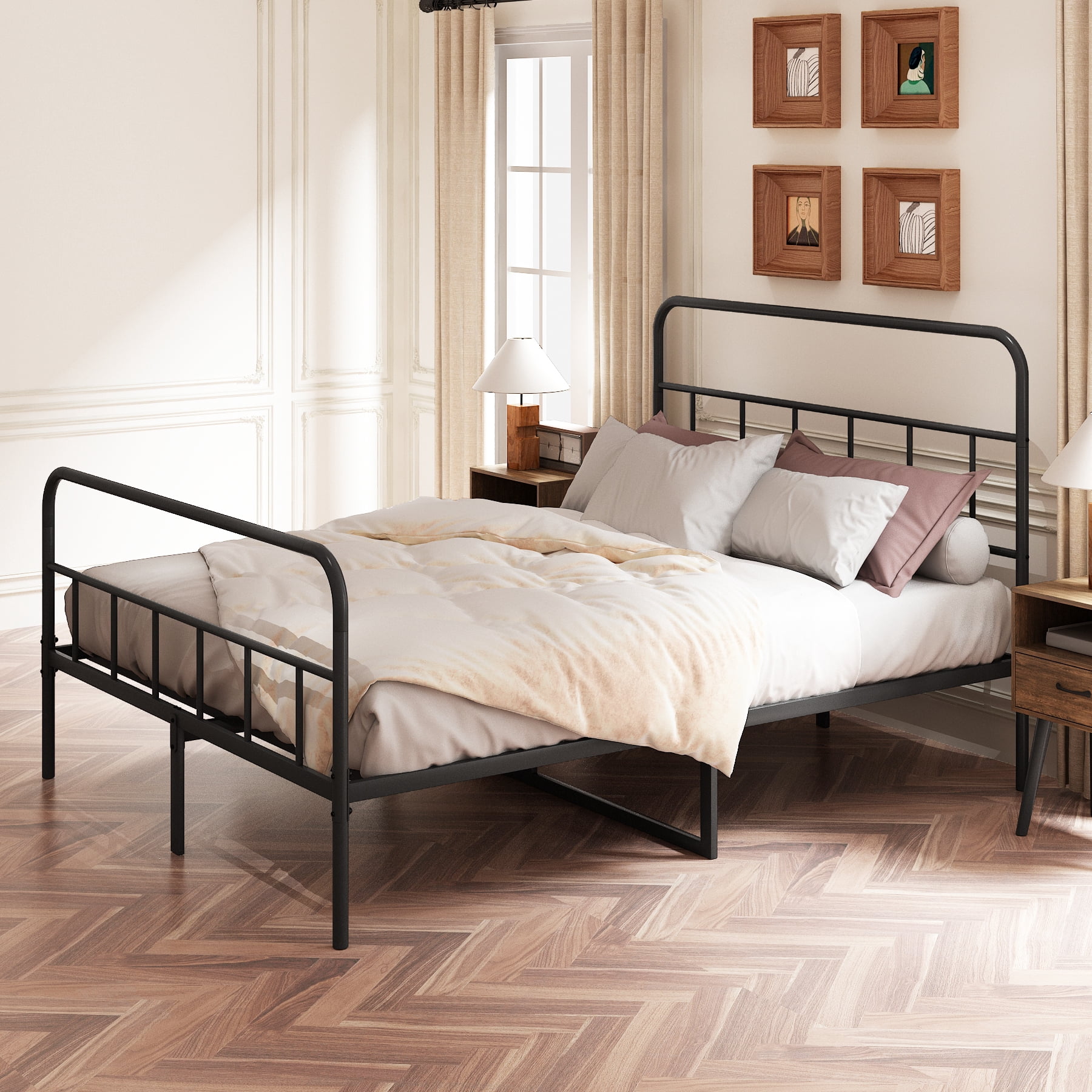 EUROCO Metal Platform Bed with Headboard, King for Kids Teens Living Room