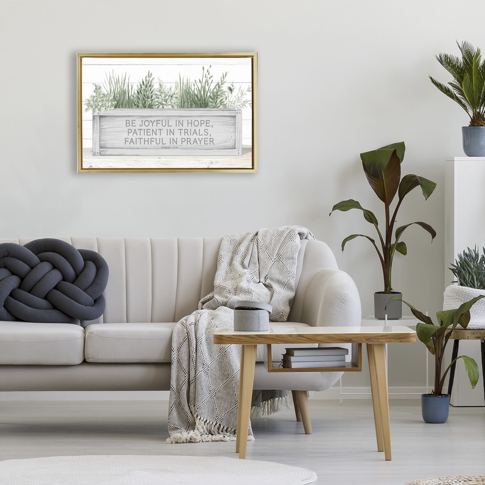 Stupell Industries Be Joyful Flower Box Gold Framed Floater Canvas Wall Art, design by Janice Gaynor