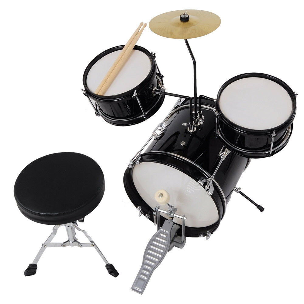 3pcs Junior Kid Children Drum Set Kit Sticks Throne Cymbal Bass Snare Boy Silver